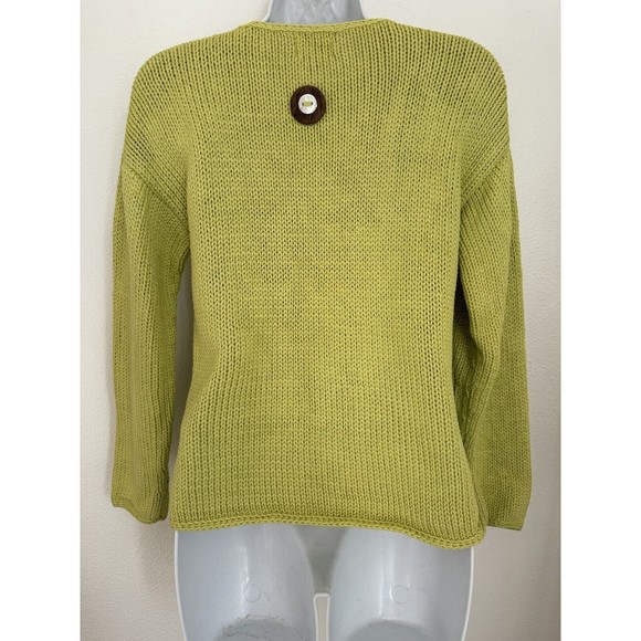 PURE Handknit Artsy Cardigan Sweater Lime Green Wood Buttons - Picture 4 of 6